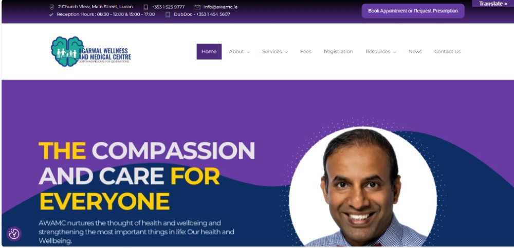 Screenshot of the Agarwal Wellness & Medical Centre — Lucan, Ireland website