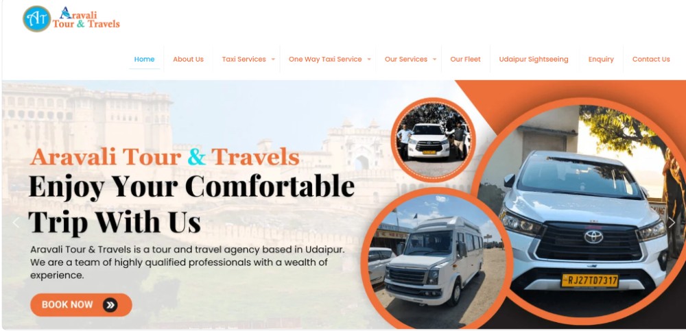Screenshot of the Aravali Tour & Travels — Taxi & Tour Services Udaipur website