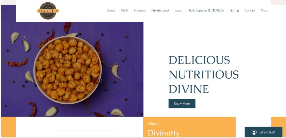 Screenshot of the Divinutty — Nutritious Divine Gourmet Foods & Dry Fruits website