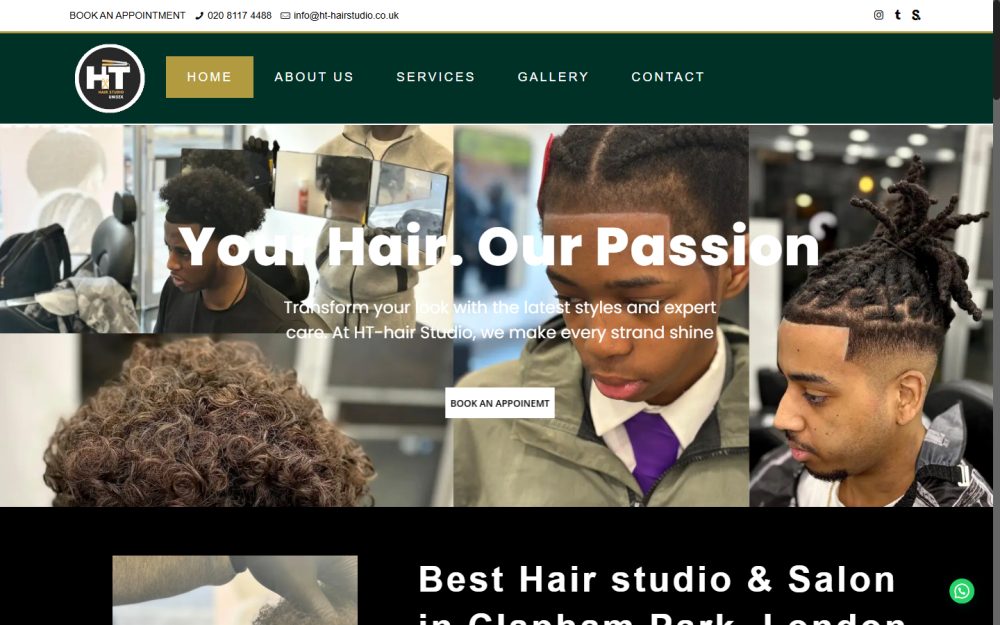 Screenshot of the HT Hair Studio, Clapham London website