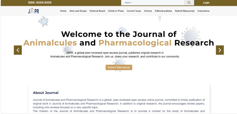 Screenshot of the JAPR — Journal of Animalcules & Pharmacological Research website