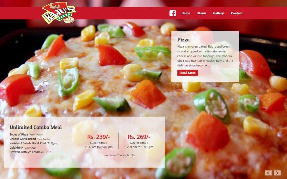 Screenshot of the Kaju’s Pizaa – Restaurant website