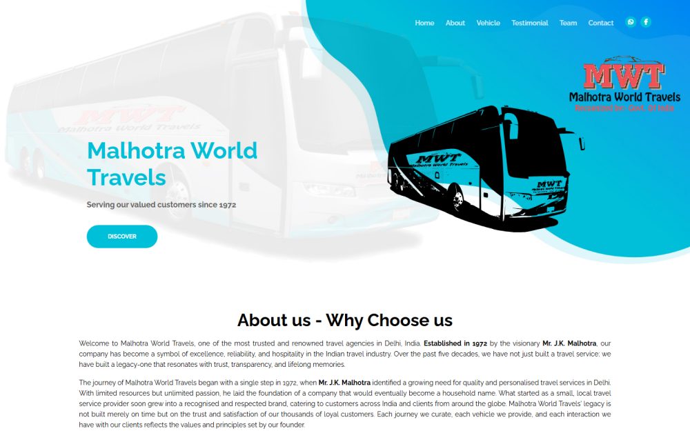 Screenshot of the Malhotra World Travels website