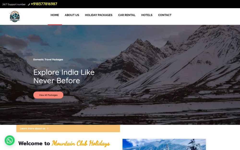 Screenshot of the Mountain Club Holidays website