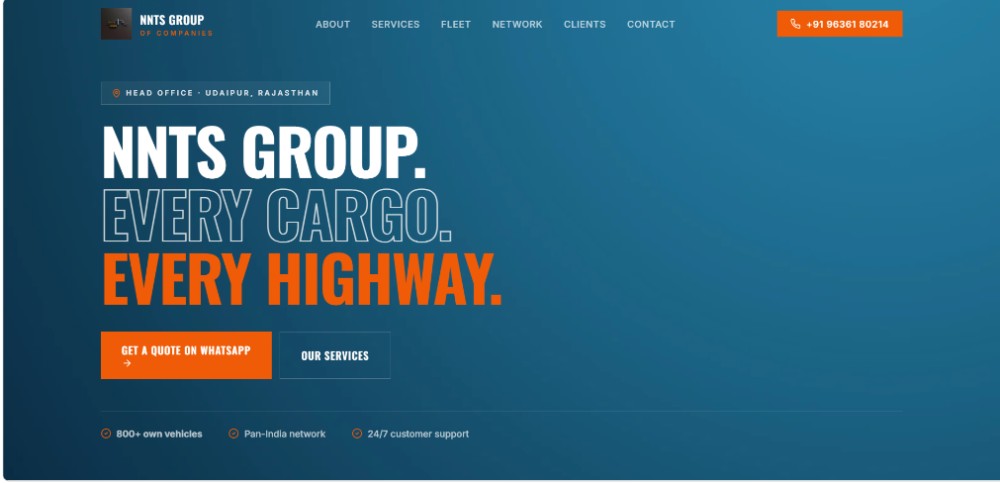 Screenshot of the NNTS Group — Logistics & Fleet Transport website