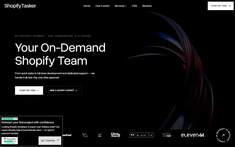Screenshot of the Shopify Tasker – Shopify Developer website