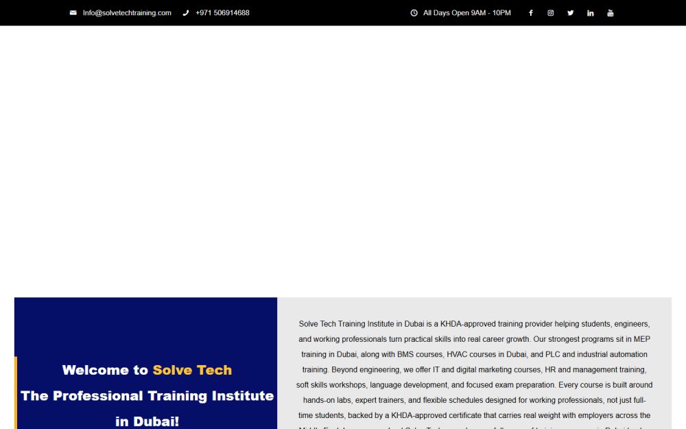 Screenshot of the Solve Tech Training website