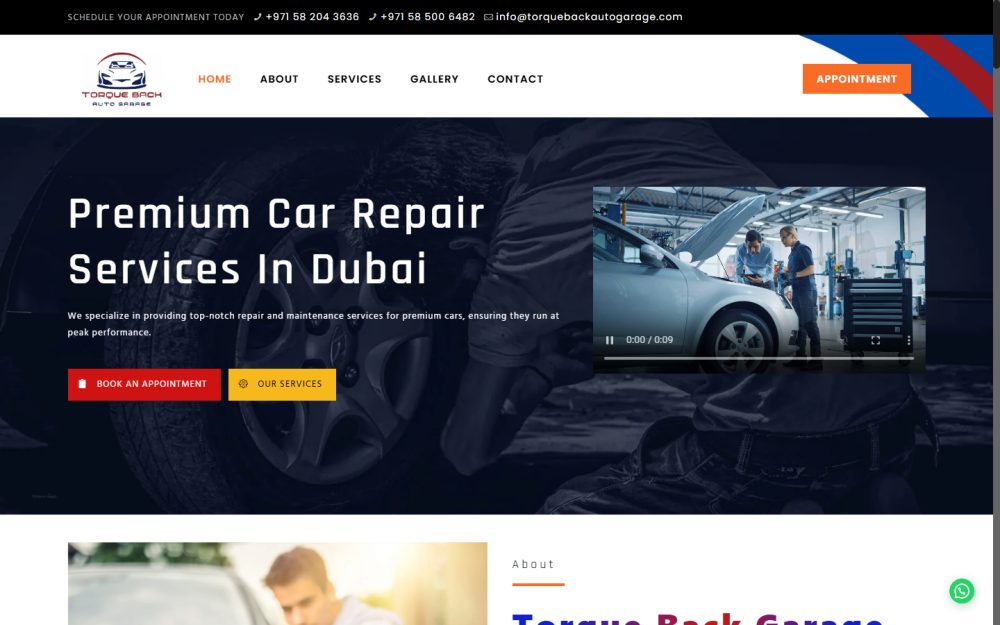 Screenshot of the Torque Back Auto Garage website
